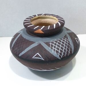 Small Brown Earthenware Pot Vase Dish Southwestern Style